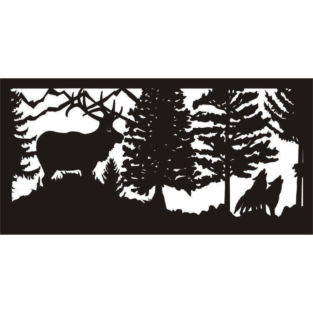 Elk Standing On Ridge Watching Two Wolves Hunting Metal Balcony / Staircase Panels