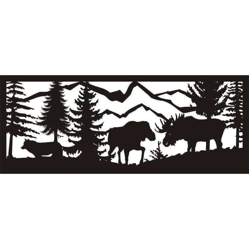 Bull and Cow Moose Wolf Meadow Hunting Metal Balcony / Staircase Panels