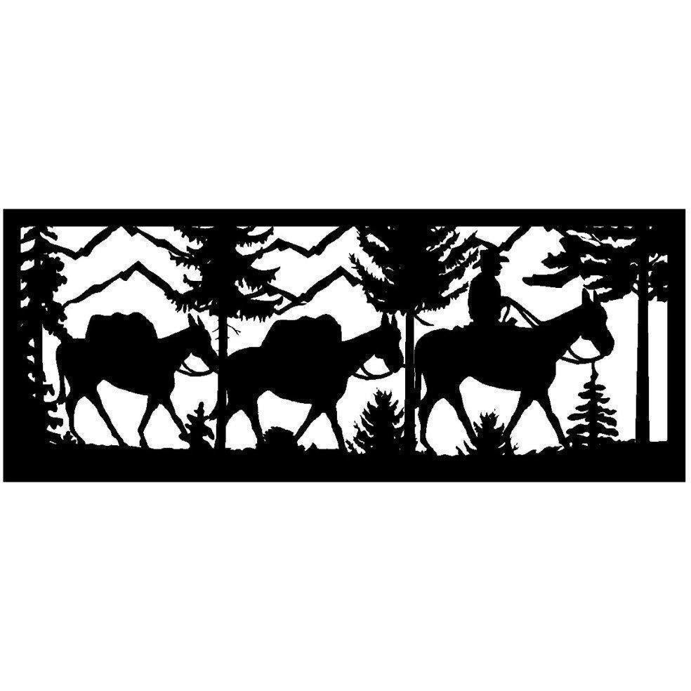 Hunter With Two Pack Mules Hunting Metal Balcony / Staircase Panels