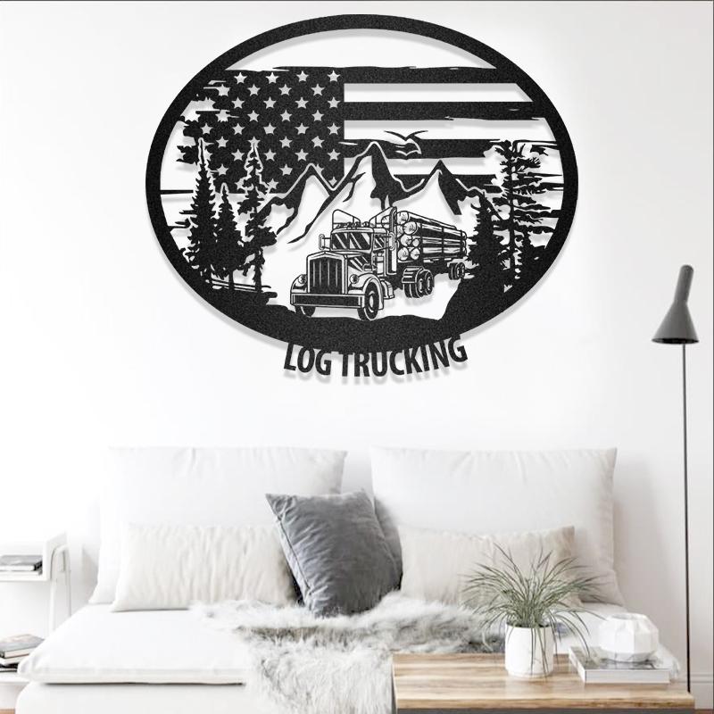 America Flag with Log Truck Wall Art