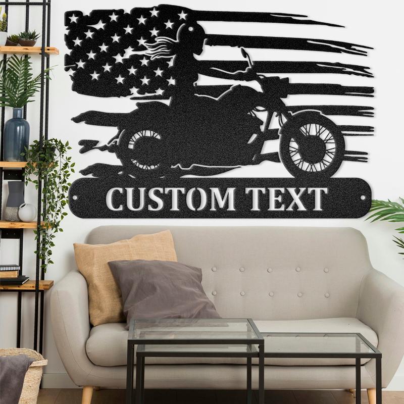 Girl Riding Flag Motorcycle Monogram