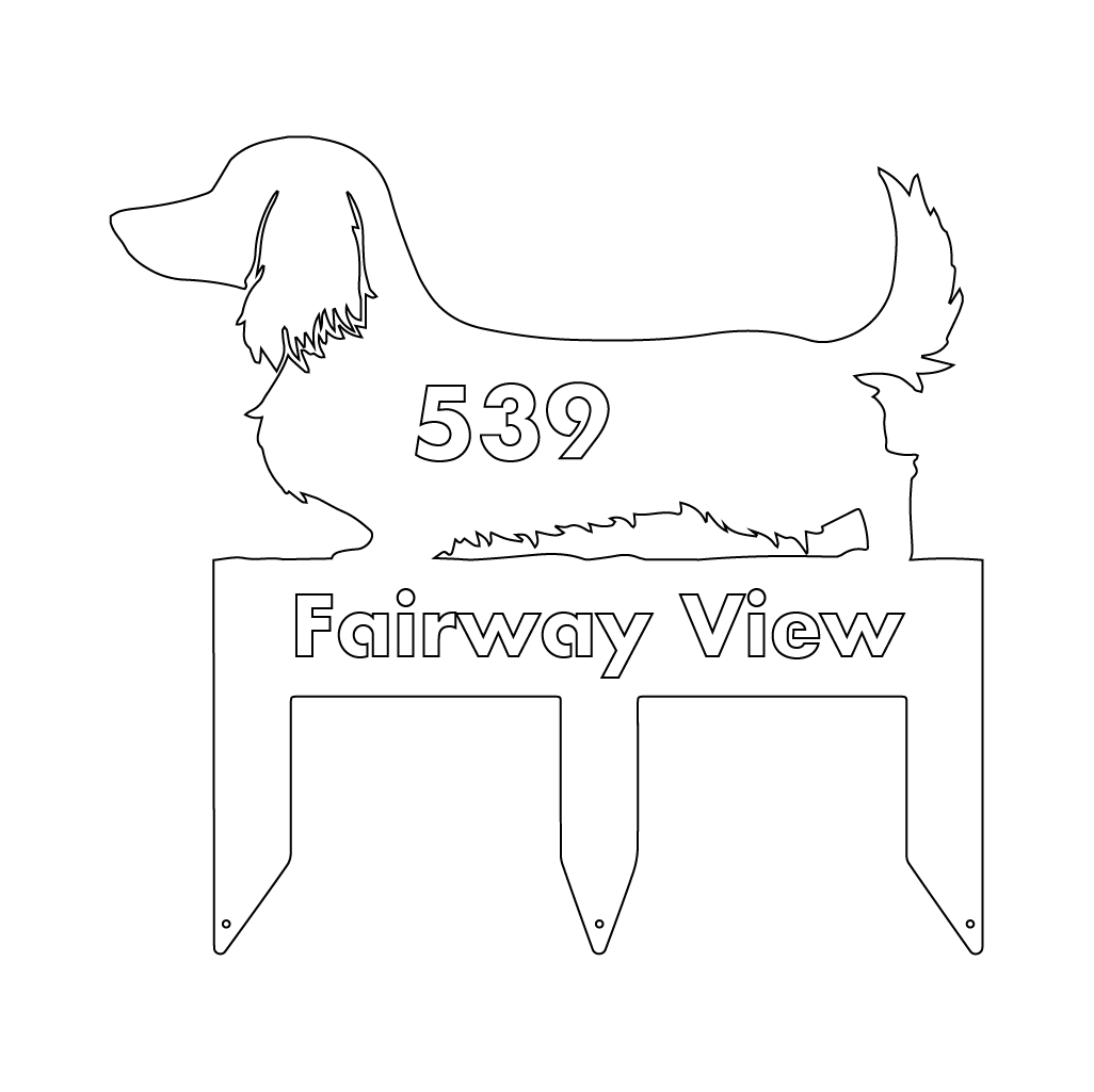Longhaired standard dachshund dog address stake