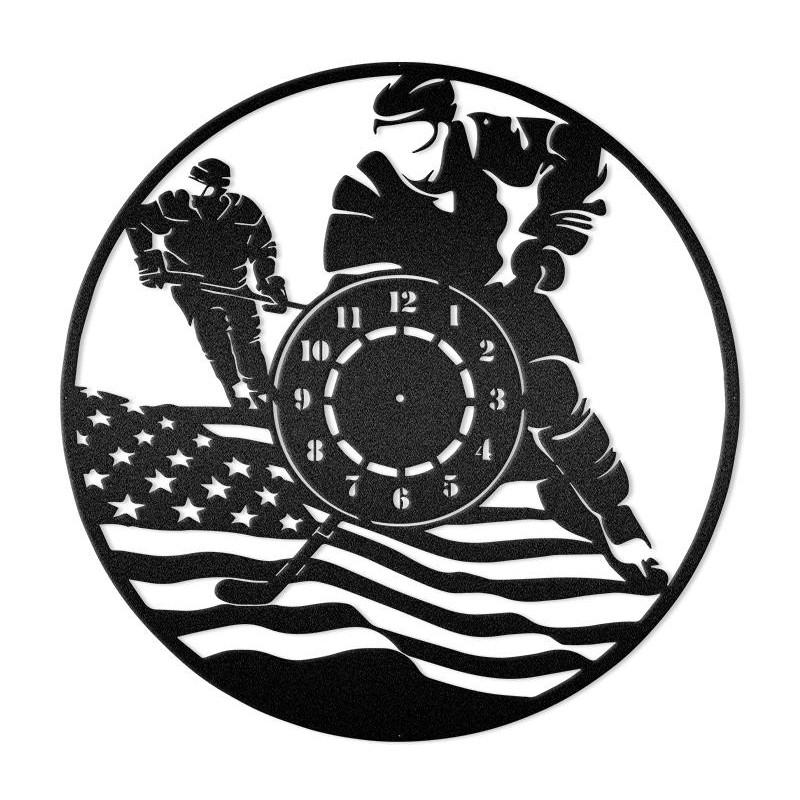 Hockey Player &amp; American Flag Wall Clock Sports Monogram