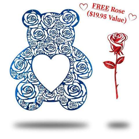 Rose Bear Love (Plus FREE Red Rose) Wall Art