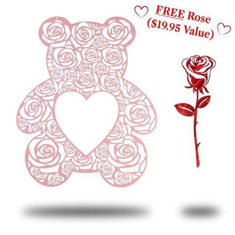 Rose Bear Love (Plus FREE Red Rose) Wall Art