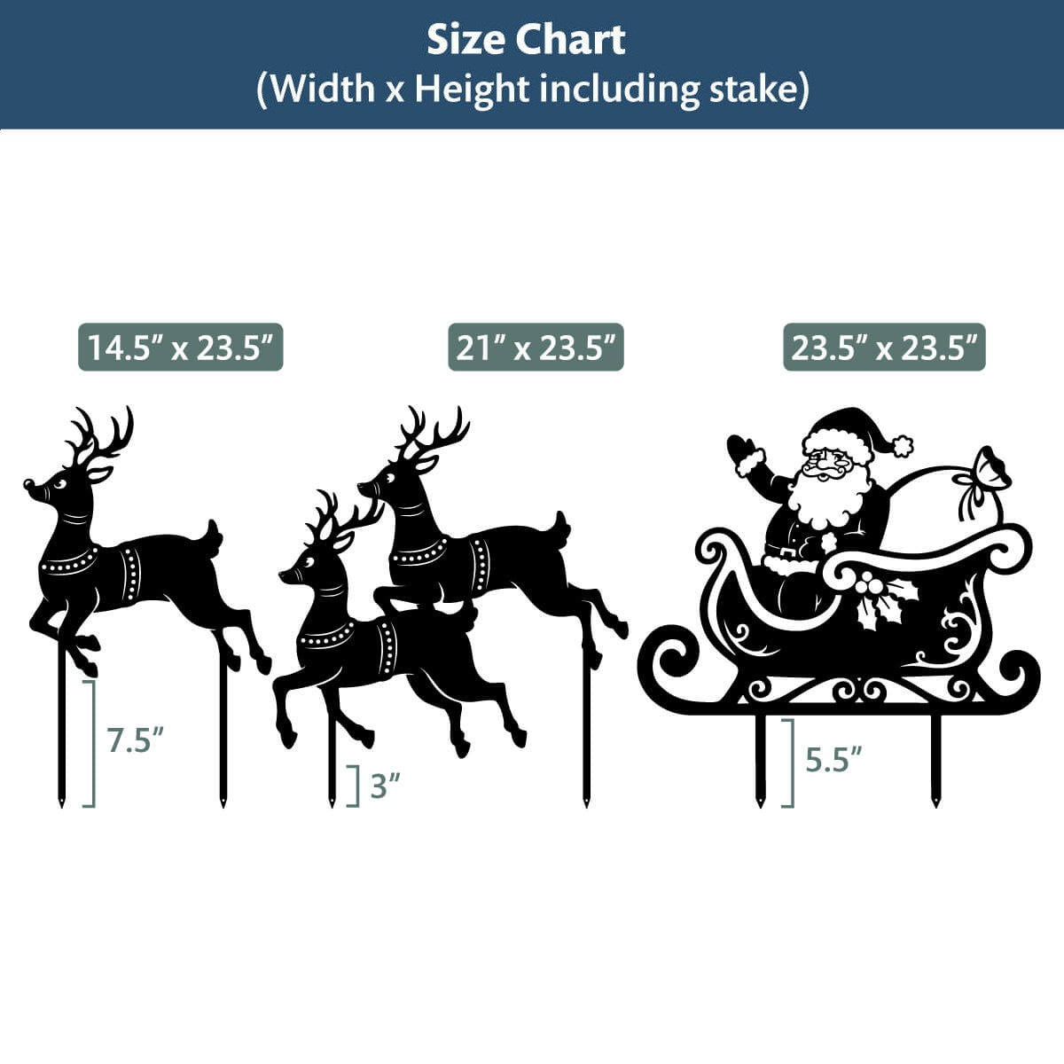 Santa Sleigh Set Garden Stakes