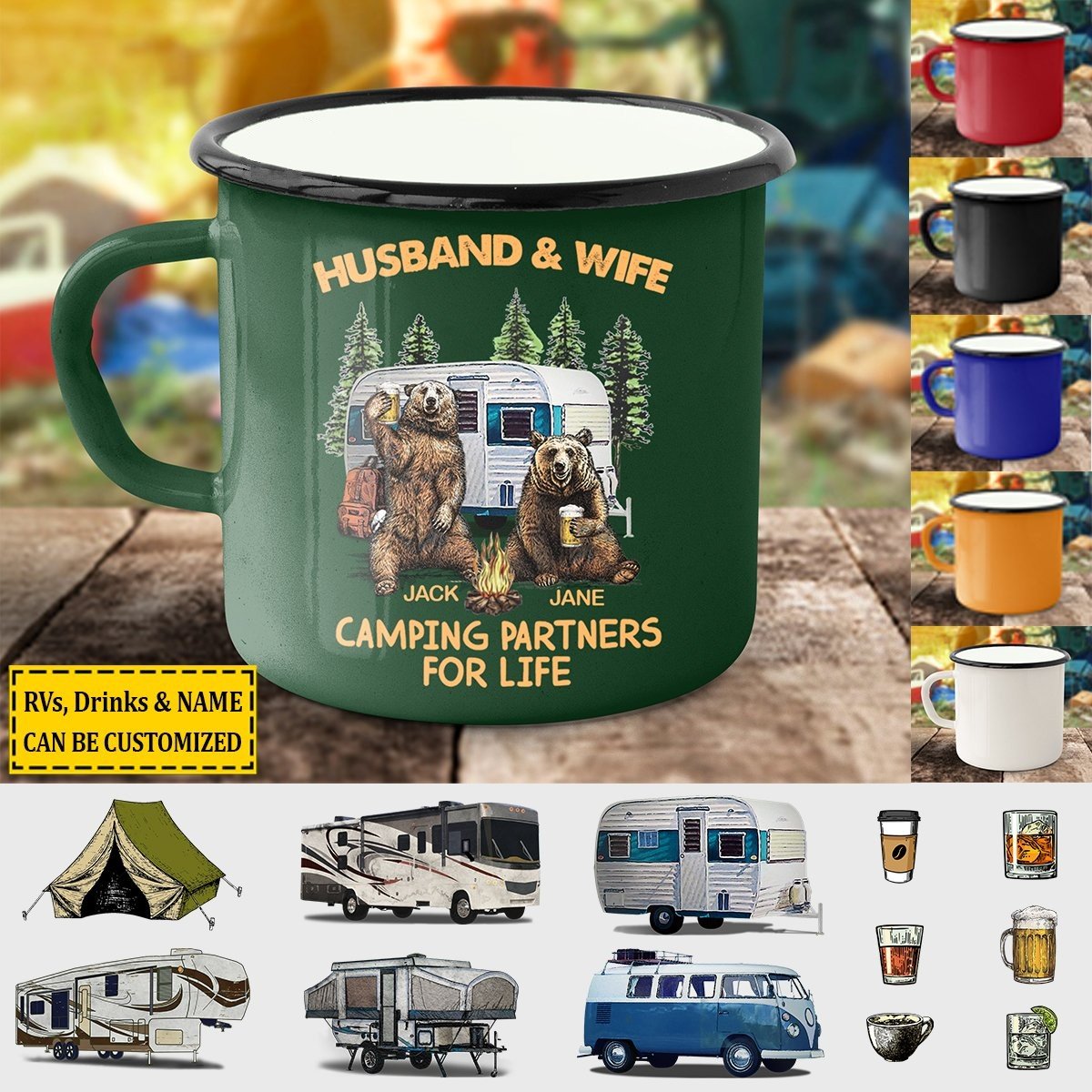 Bear Camping Partners For Life Mug