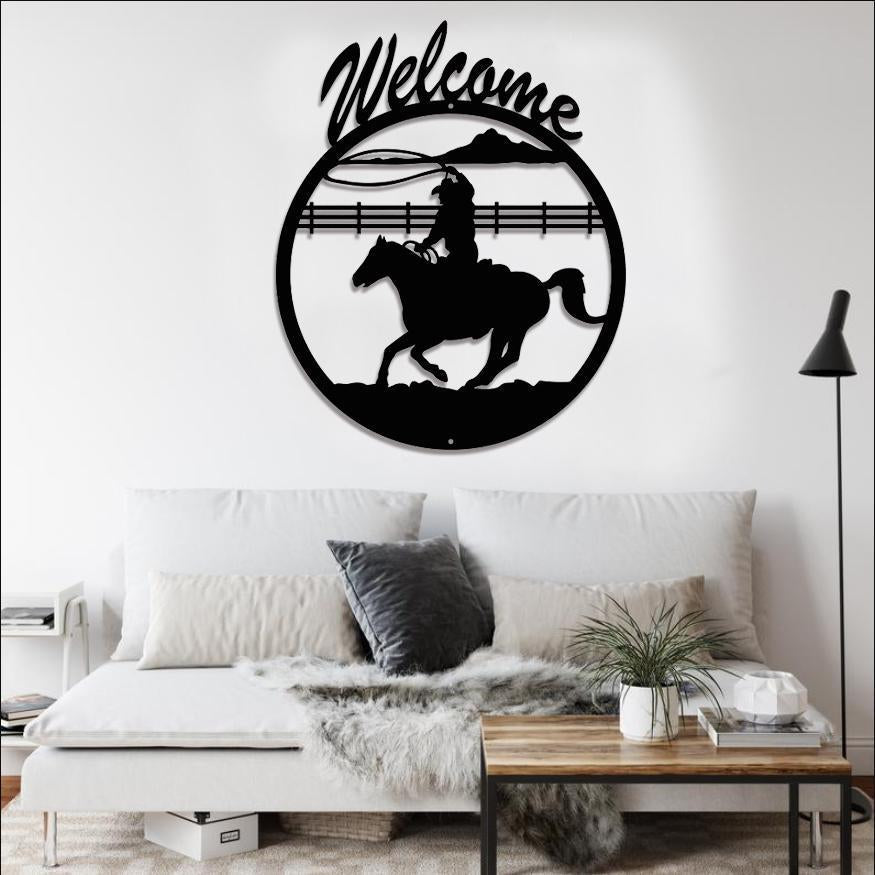 Welcome Horse &amp; Cowboy Wall Art