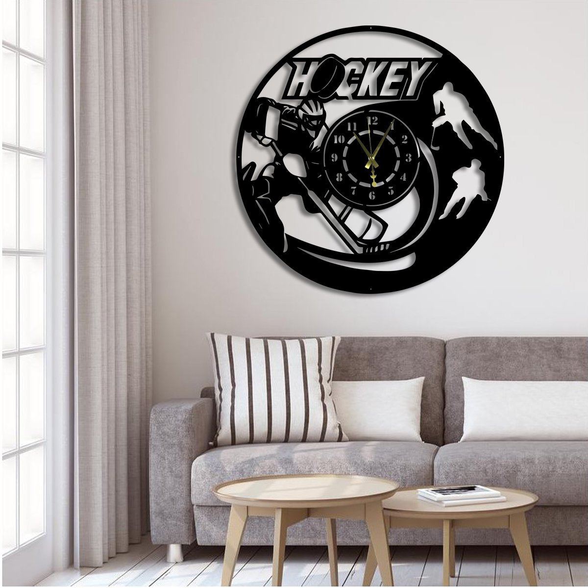 Hockey Player Sports Wall Clock Monogram